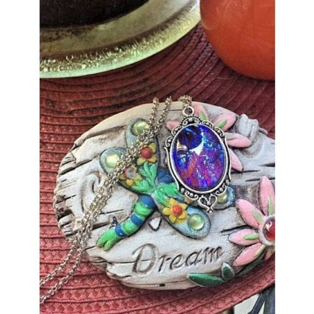 Mexican Fire Opal Dragons Breath Necklace Silver VALENTINES DAY GIFT Wife Lover